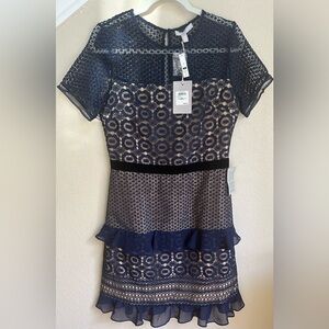 NWT Chelsea28 Navy  Sapphire Ladies and Cream Lace Dress